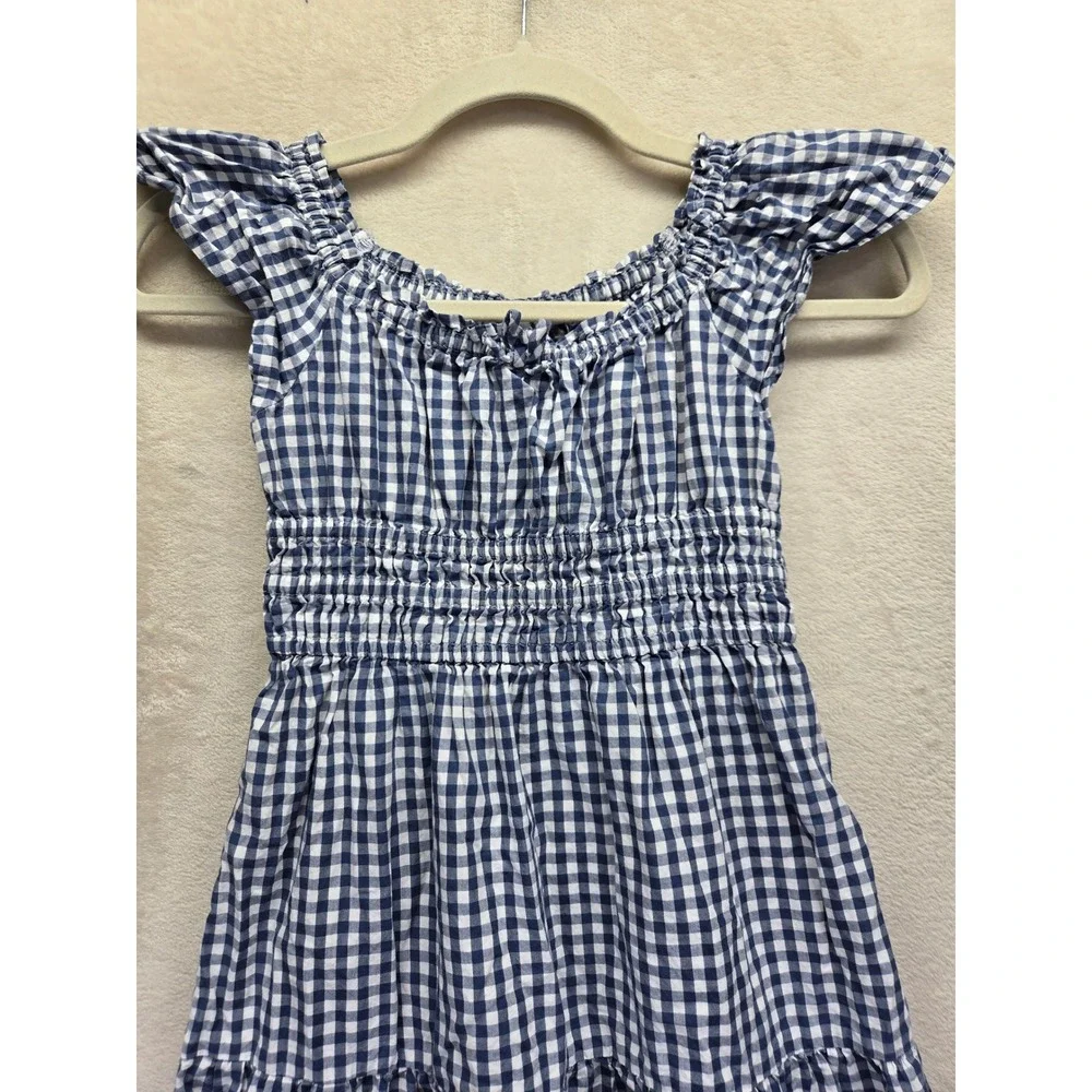 Gap Kids Blue Gingham Smocked Flutter Sleeve Tiered Dress Size Small 6/7 Kidcore